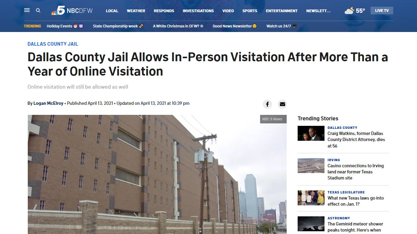 Dallas County Jail Allows In-Person Visitation After More Than a Year ...